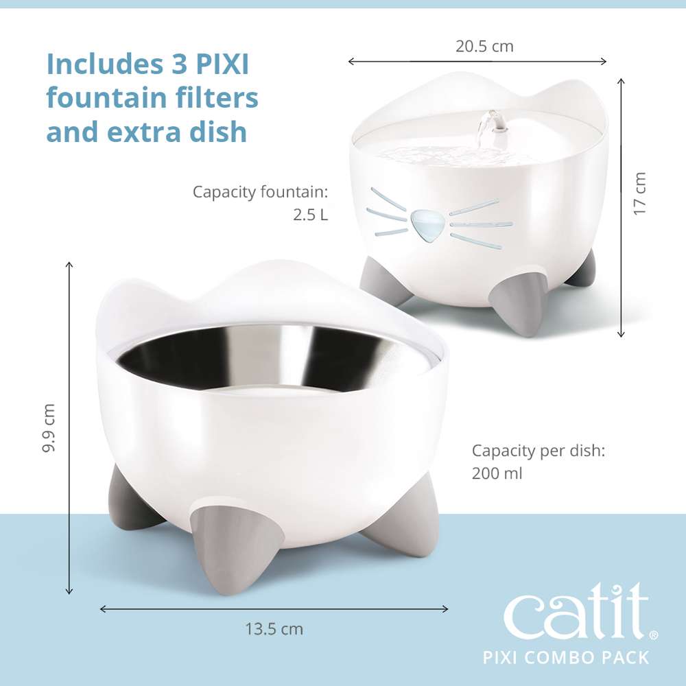 Catit PIXI White Fountain & Feeding Dish Combo Kit