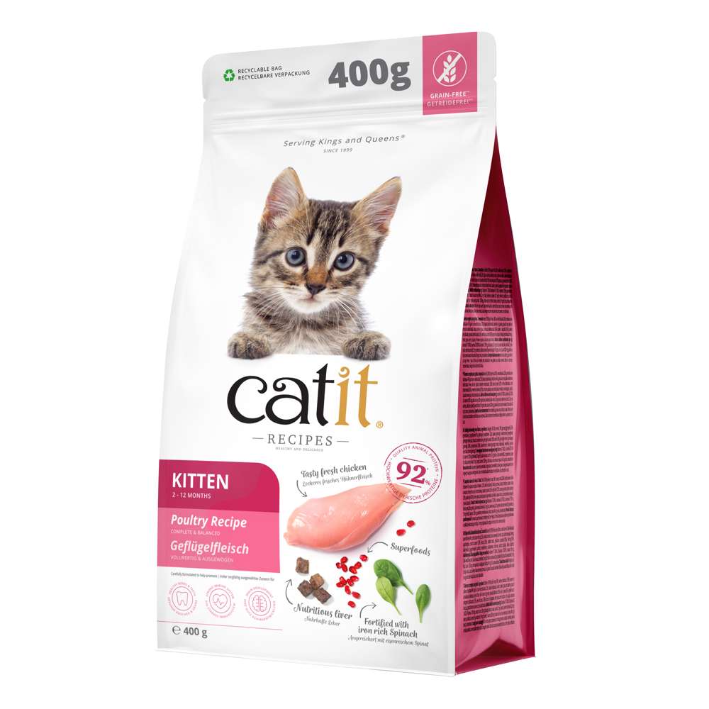Catit Kitten Poultry Recipe dry food, 400g bag – grain-free recipe with fresh chicken, taurine, and superfoods for kittens 2–12 months