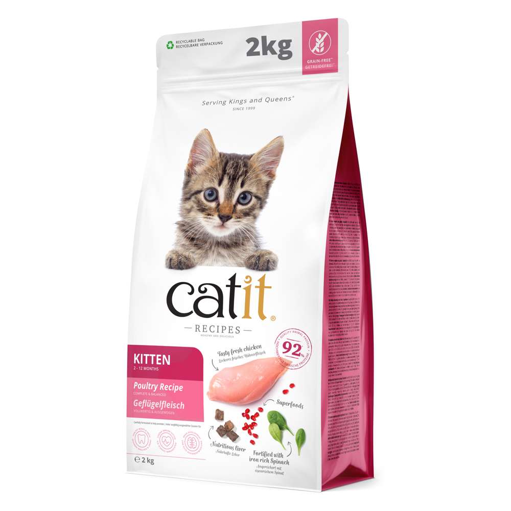 Catit Kitten Poultry Recipe dry food, 2kg bag – grain-free recipe with fresh chicken, taurine, and superfoods for kittens 2–12 months