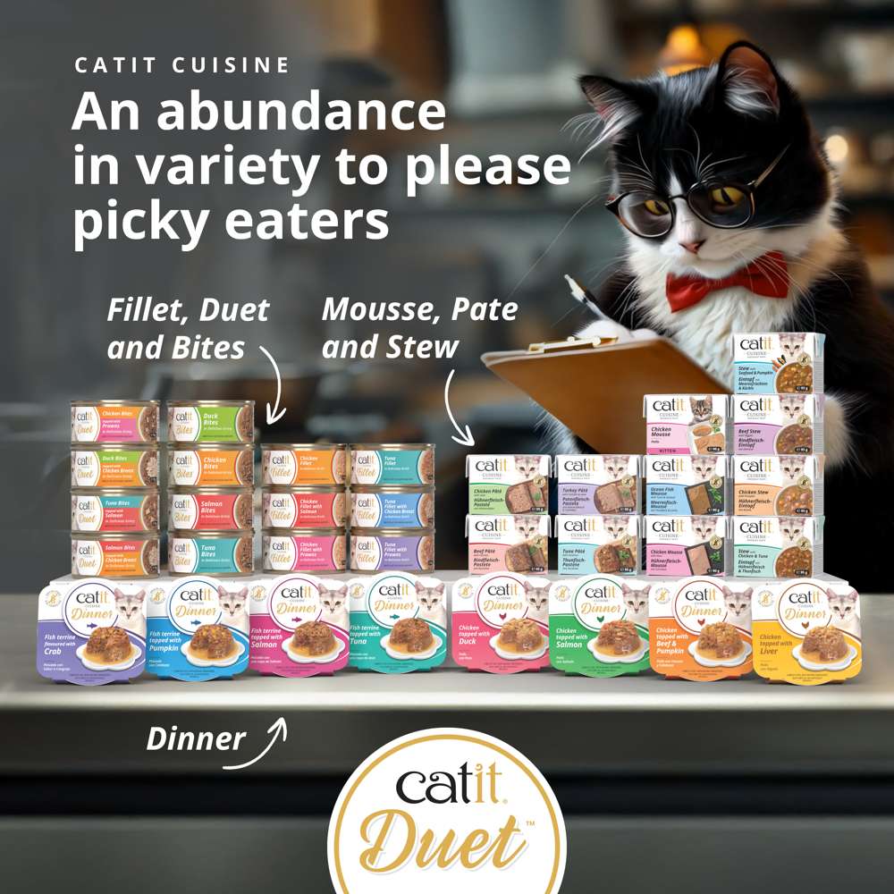 Catit Cuisine Duet - Meaty Bites with Toppings in Gravy - 12 x 75g Variety Pack