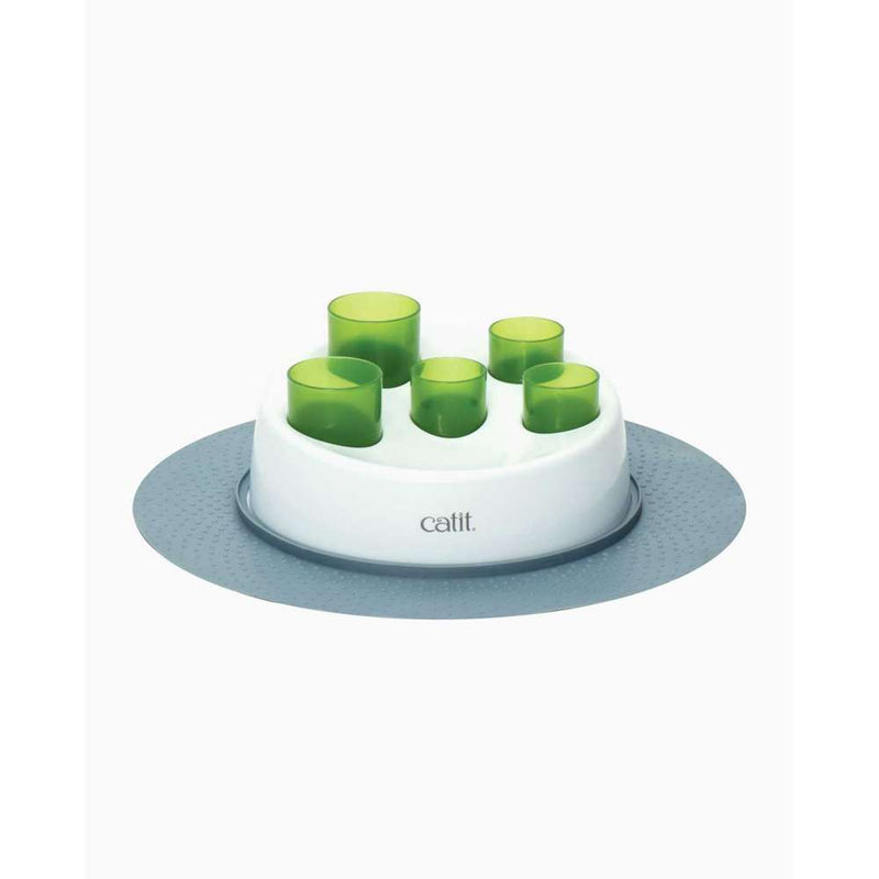 Catit Senses Digger with five green food cups, white base and gray mat