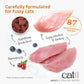 Alt text:
Catit Recipes Adult Poultry Dry Cat Food ingredients — fresh chicken, turkey, nutritious liver, and superfoods like blueberries and cranberries. 87% quality animal protein, carefully formulated for fussy cats.