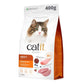 Catit Recipes Adult Poultry Recipe Dry Cat Food 400g bag. Packaging shows a tabby and white cat with text highlighting 87% animal protein, nutritious liver, tasty chicken and turkey, and added superfoods. Benefits include glossy coat, hairball control, and healthy immune system. Suitable for adult cats 1+ years.