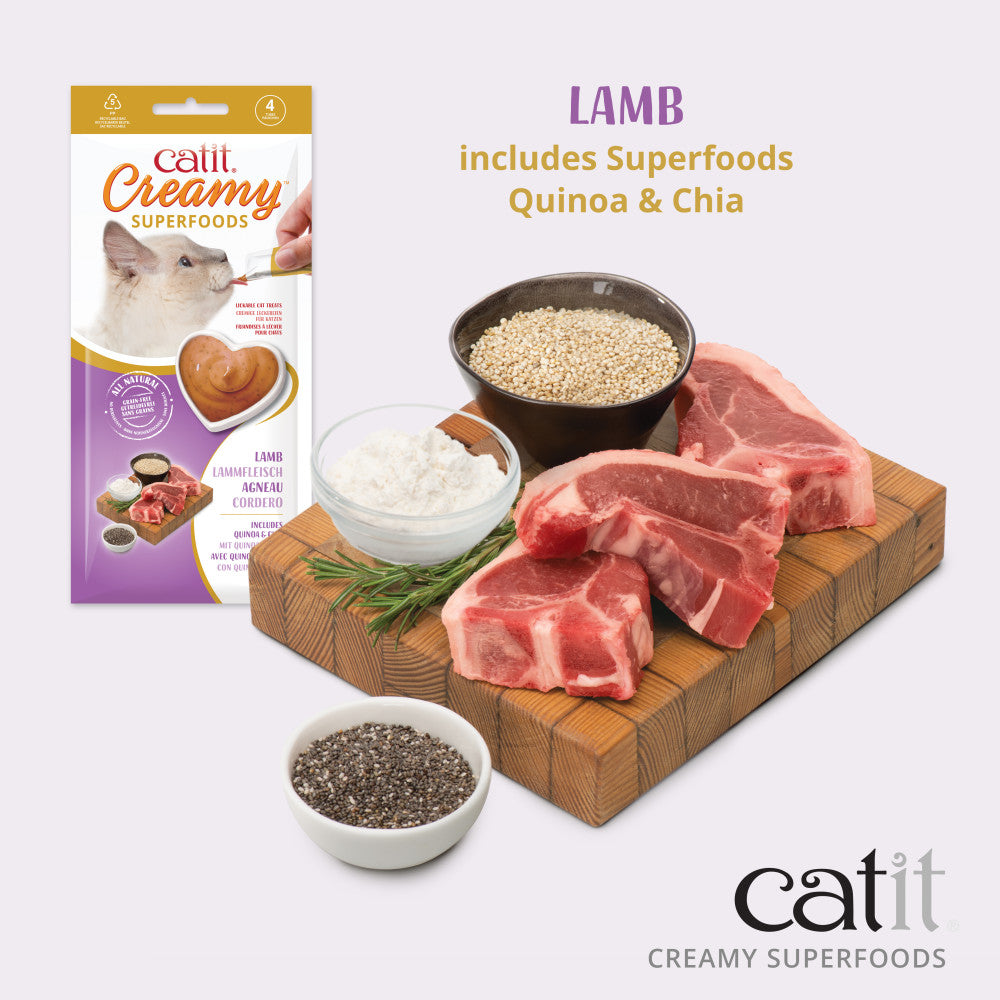 Catit Creamy Superfoods Cat Treats - 4 Pack - Lamb with Quinoa And Chia