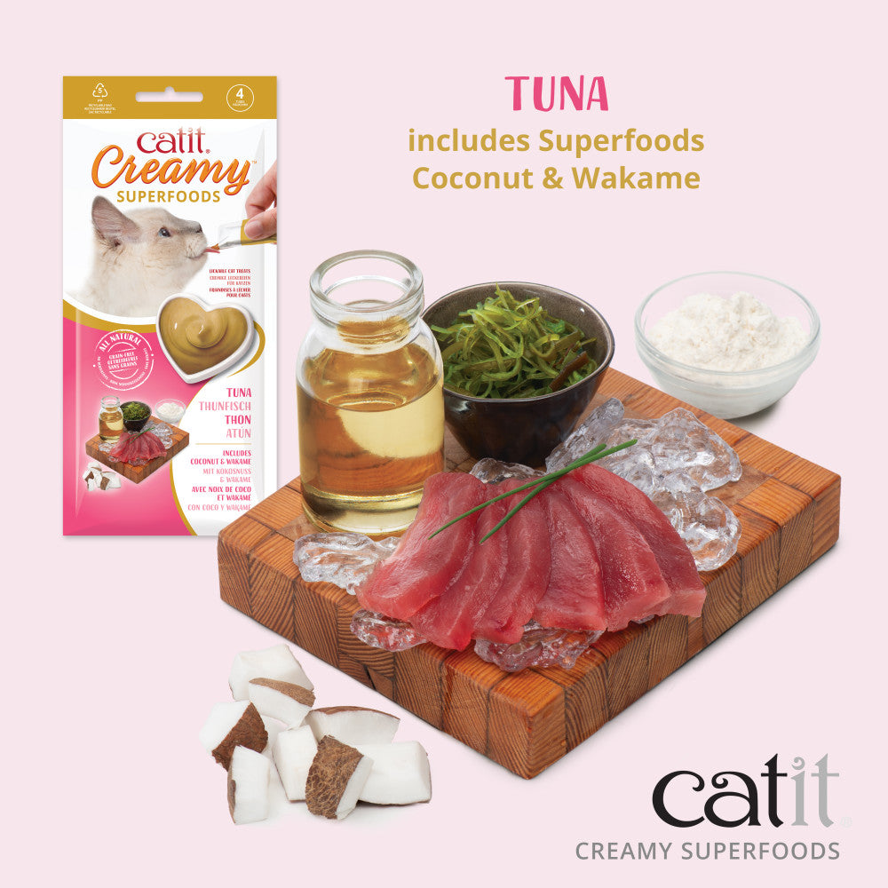Catit Creamy Superfoods Cat Treats - 4 Pack - Tuna with Coconut and Wakame