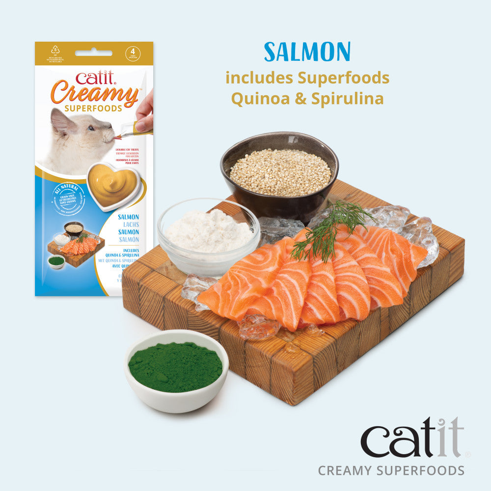 Catit Creamy Superfoods Cat Treats - 4 Pack - Salmon with Quinoa and Spirulina