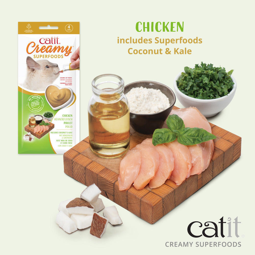 Catit Creamy Superfoods Cat Treats - 4 Pack - Chicken with Coconut And Kale